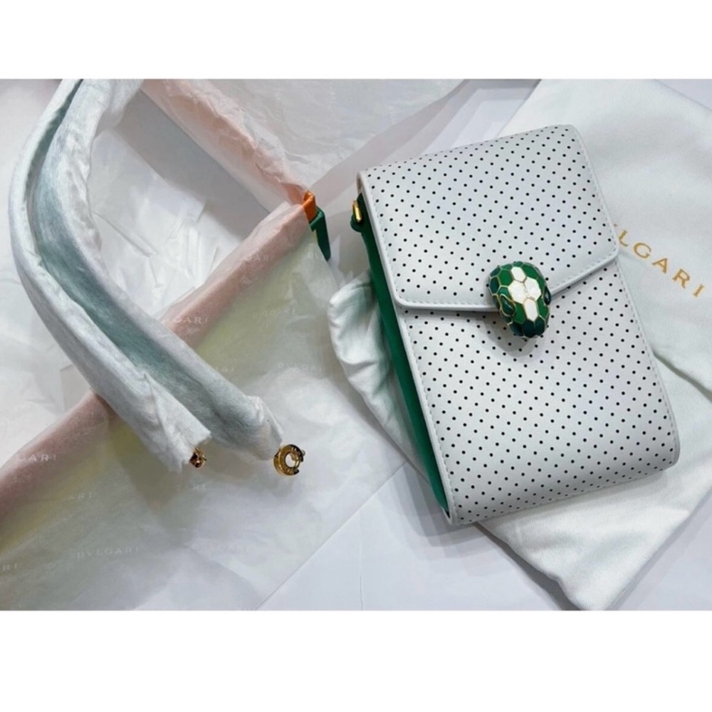 Bulgari Perforated White and Green Mini Bag
